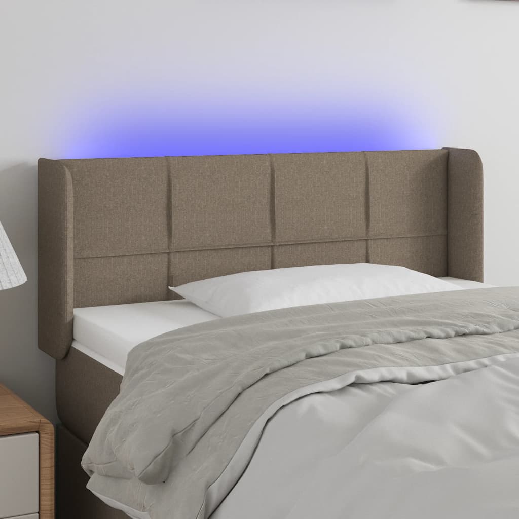 sengegavl med LED-lys 103x16x78/88 cm stof gråbrun