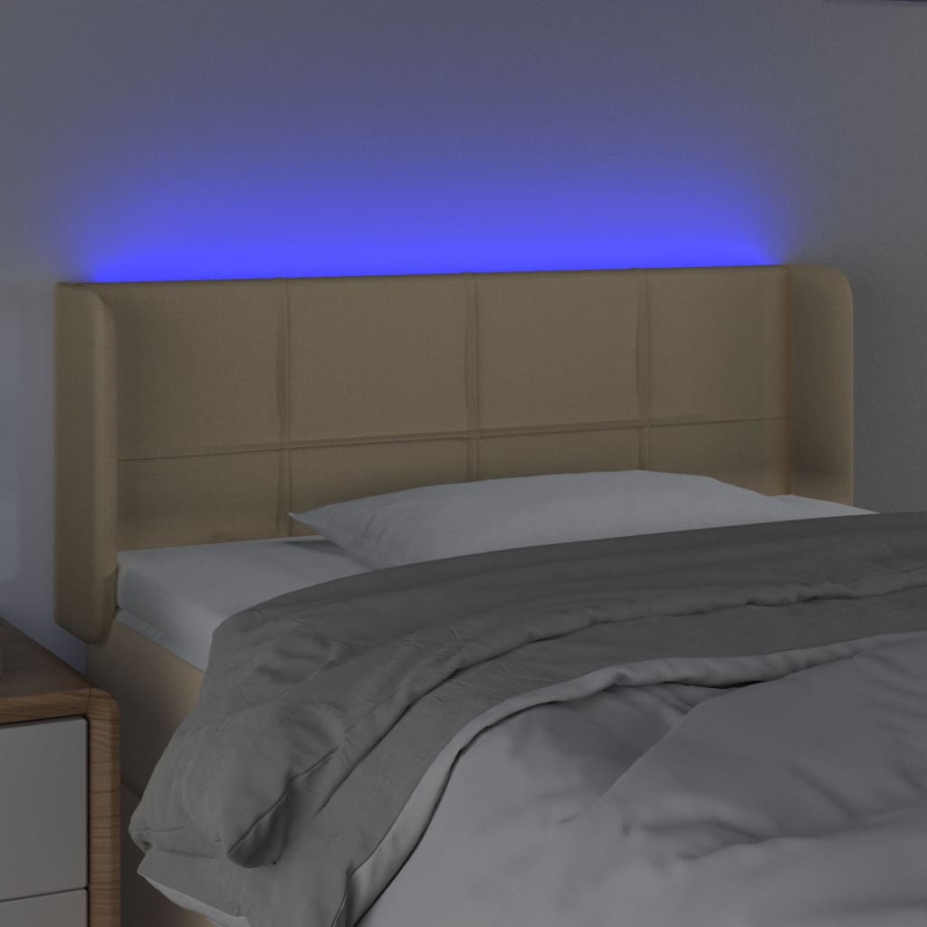 sengegavl med LED-lys 103x16x78/88 cm stof cremefarvet