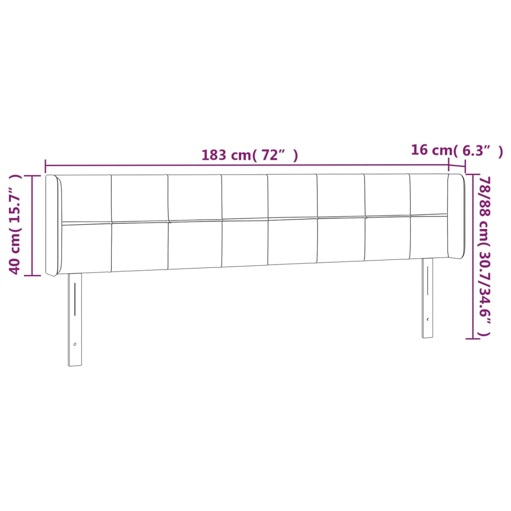 sengegavl med LED-lys 183x16x78/88 cm stof lysegrå