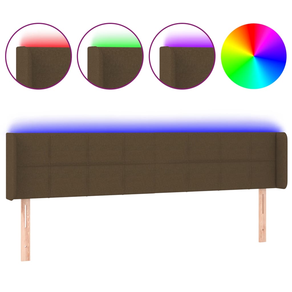 sengegavl med LED-lys 183x16x78/88 cm stof mørkebrun