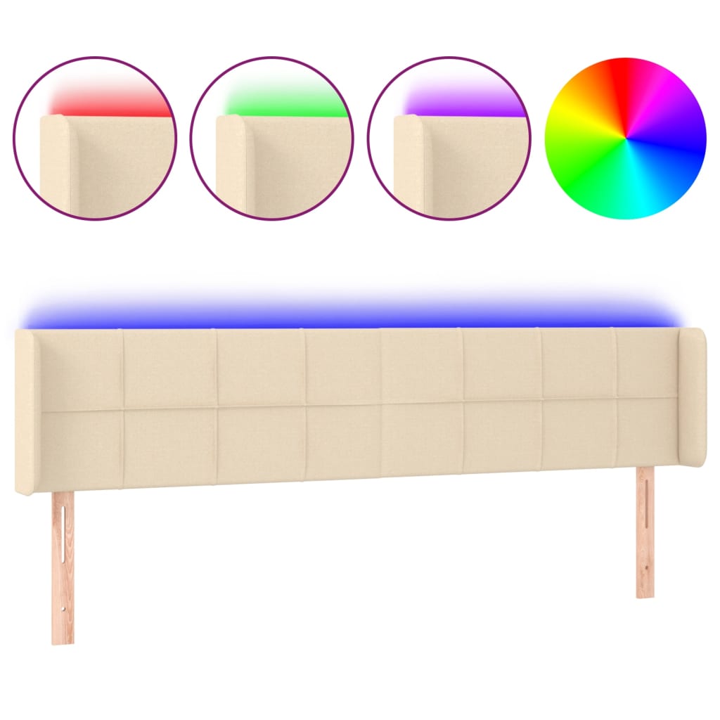 sengegavl med LED-lys 183x16x78/88 cm stof cremefarvet