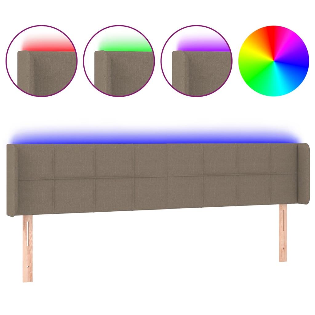 sengegavl med LED-lys 203x16x78/88 cm stof gråbrun
