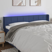 sengegavl med LED-lys 203x16x78/88 cm stof blå