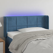 sengegavl med LED-lys 83x16x78/88 cm stof Mørkeblå