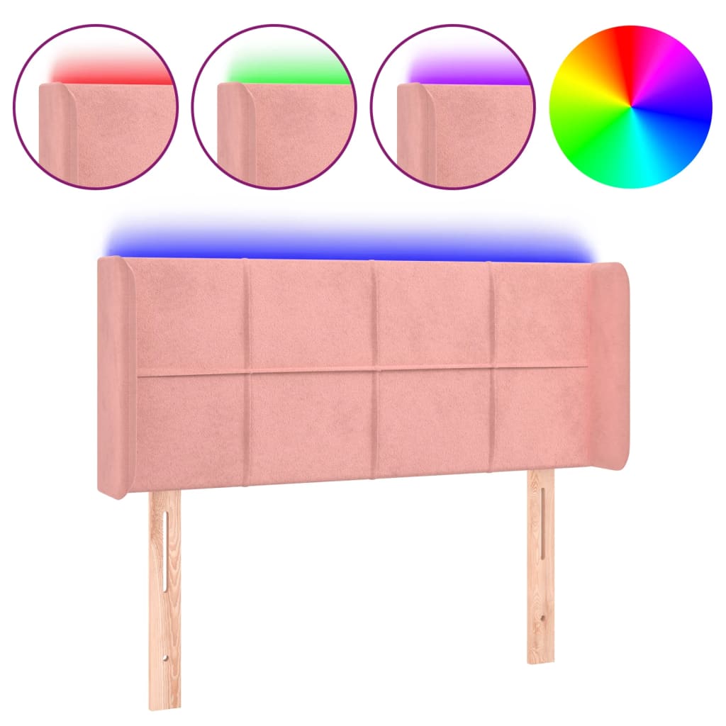 sengegavl med LED-lys 83x16x78/88 cm fløjl lyserød