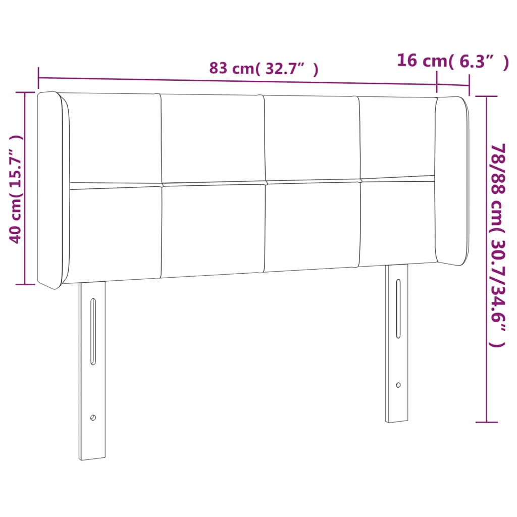 sengegavl med LED-lys 83x16x78/88 cm fløjl lyserød
