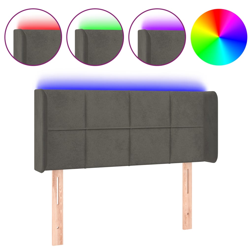 sengegavl med LED-lys 93x16x78/88 cm fløjl mørkegrå