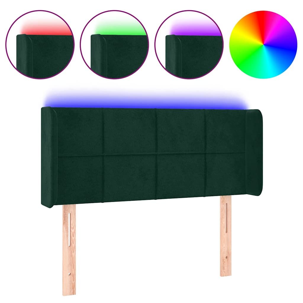 sengegavl med LED-lys 93x16x78/88 cm fløjl Mørkegrøn