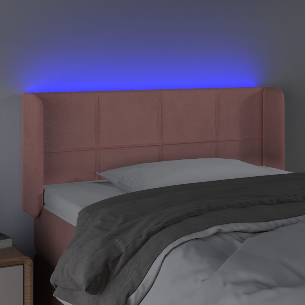sengegavl med LED-lys 93x16x78/88 cm fløjl lyserød