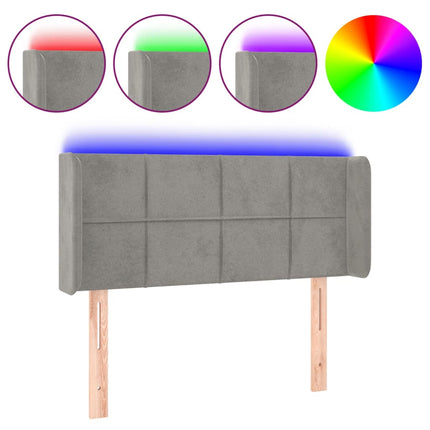 sengegavl med LED-lys 103x16x78/88 cm fløjl lysegrå
