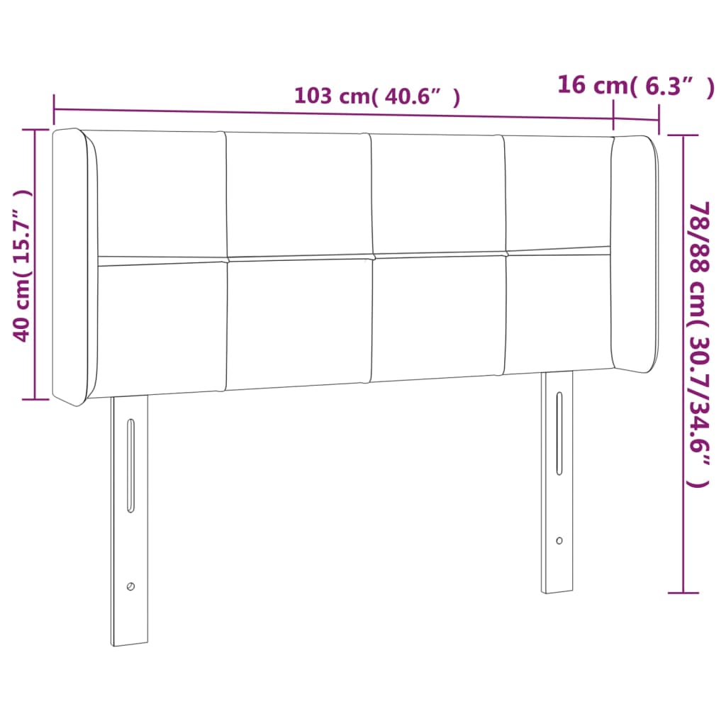 sengegavl med LED-lys 103x16x78/88 cm fløjl lysegrå