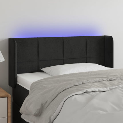 sengegavl med LED-lys 103x16x78/88 cm fløjl sort