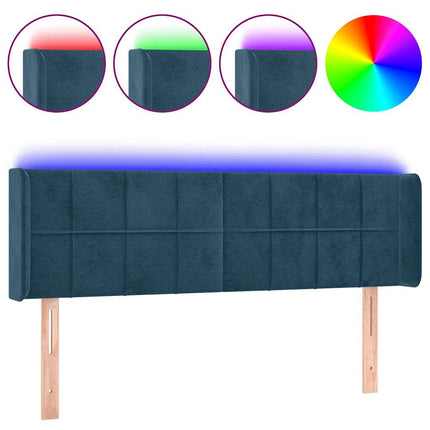 sengegavl med LED-lys 147x16x78/88 cm fløjl mørkeblå