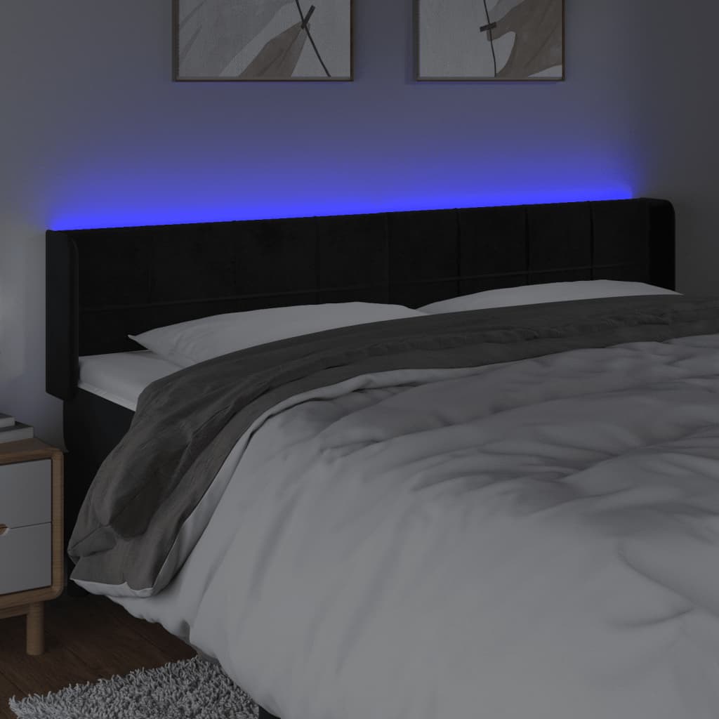 sengegavl med LED-lys 163x16x78/88 cm fløjl sort