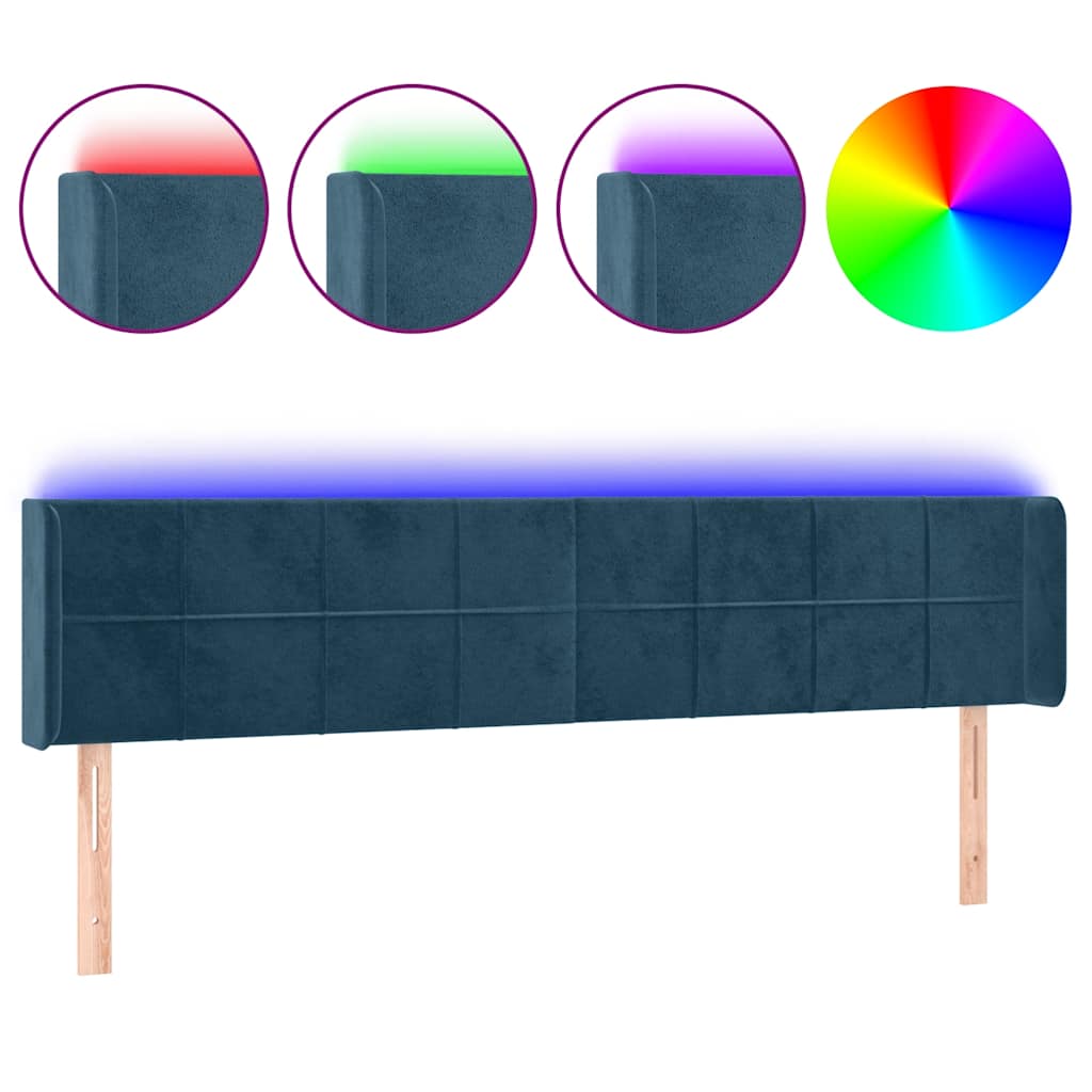 sengegavl med LED-lys 163x16x78/88 cm fløjl mørkeblå