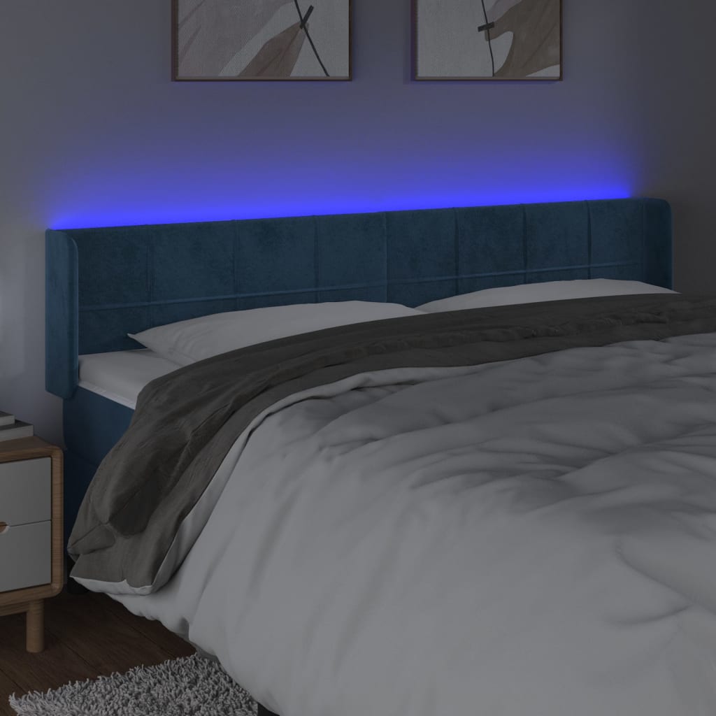 sengegavl med LED-lys 163x16x78/88 cm fløjl mørkeblå