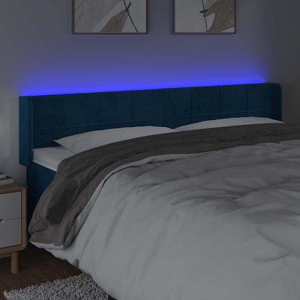 sengegavl med LED-lys 163x16x78/88 cm fløjl mørkeblå