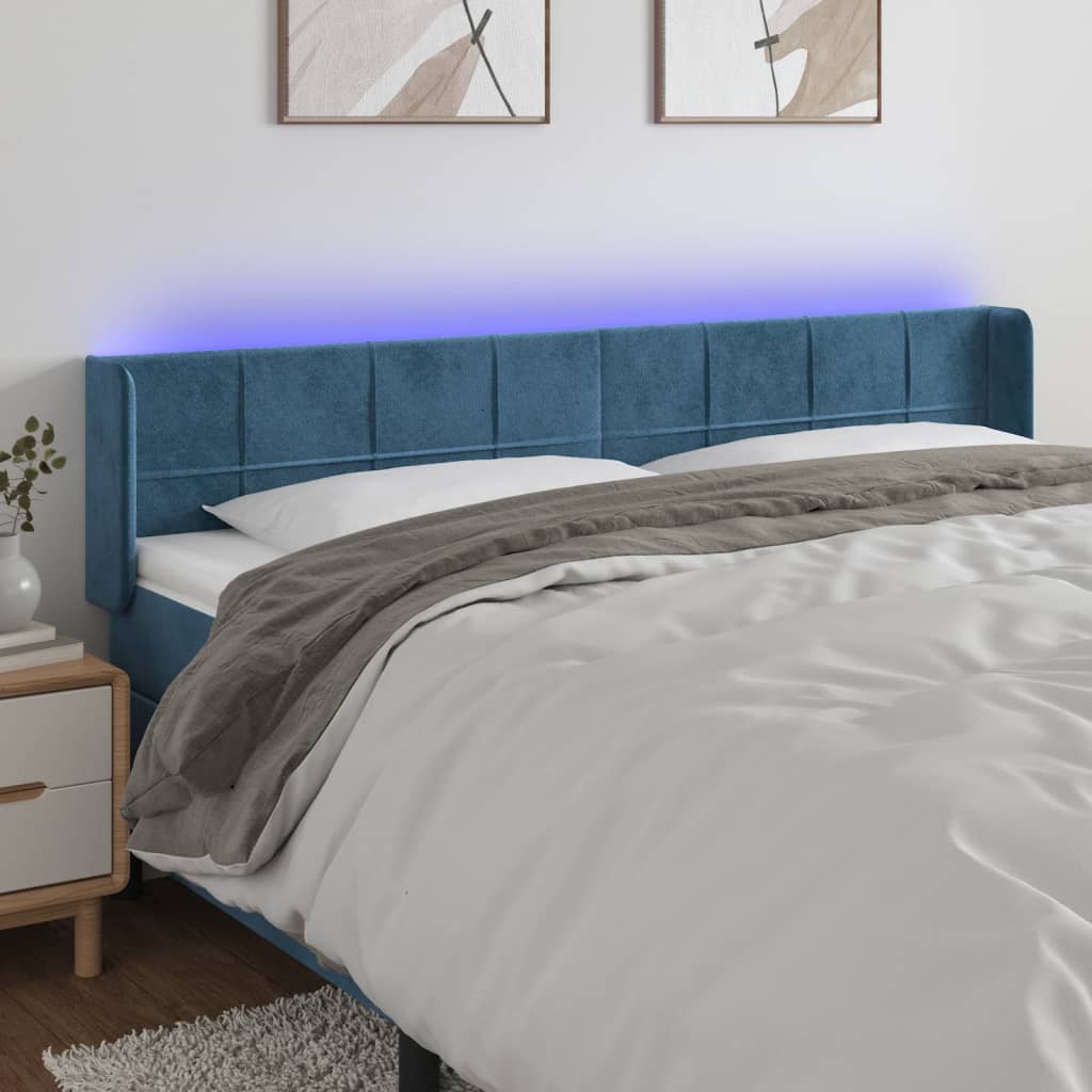 sengegavl med LED-lys 163x16x78/88 cm fløjl mørkeblå