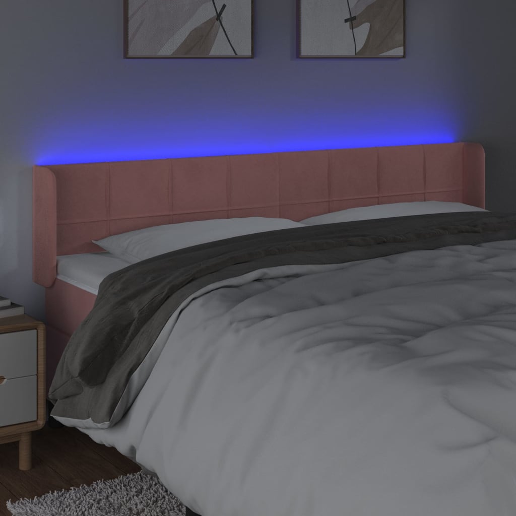 sengegavl med LED-lys 163x16x78/88 cm fløjl lyserød