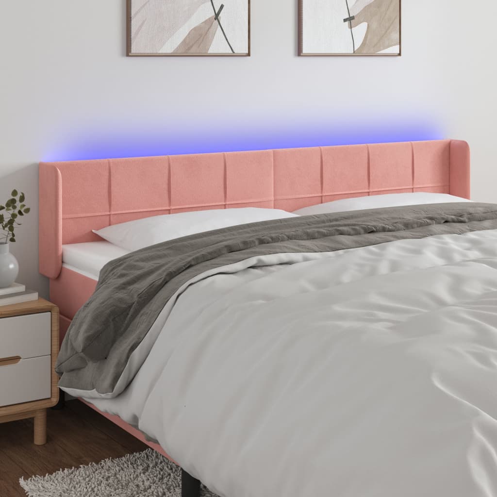 sengegavl med LED-lys 163x16x78/88 cm fløjl lyserød