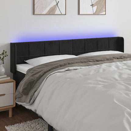 sengegavl med LED-lys 183x16x78/88 cm fløjl sort