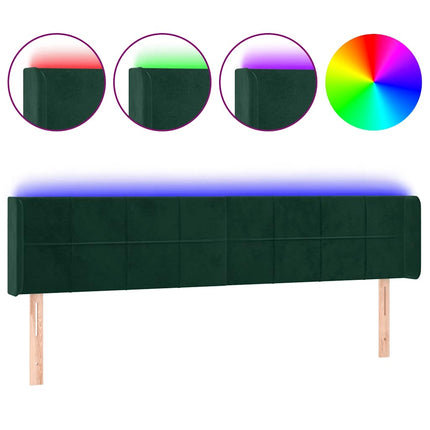 sengegavl med LED-lys 183x16x78/88 cm fløjl mørkegrøn