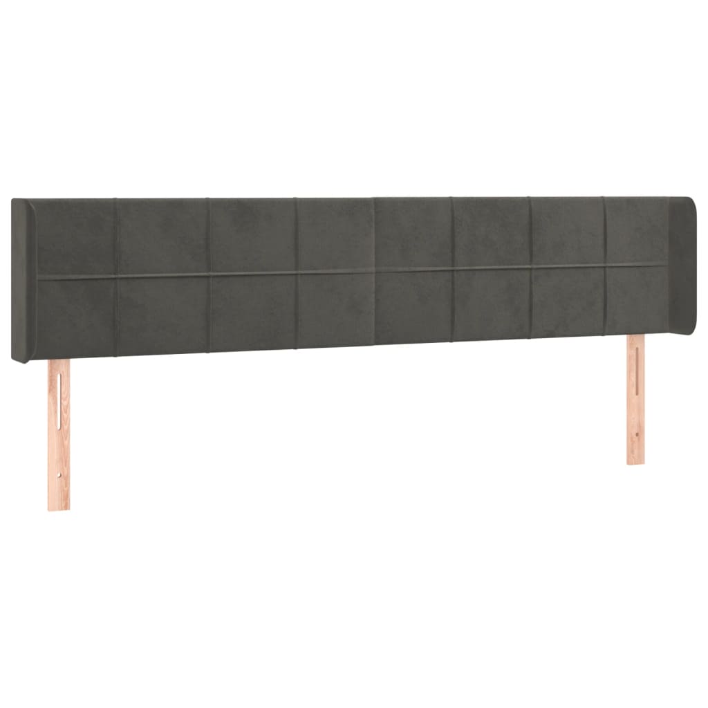 sengegavl med LED-lys 203x16x78/88 cm fløjl mørkegrå