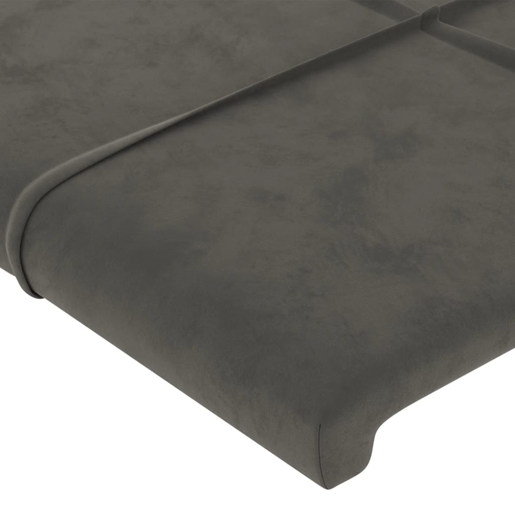 sengegavl med LED-lys 203x16x78/88 cm fløjl mørkegrå
