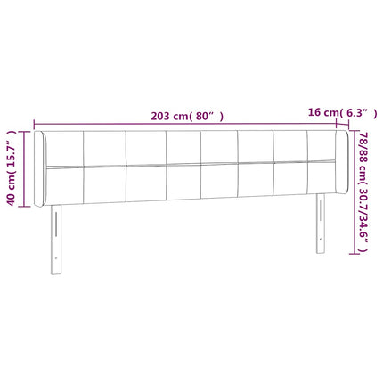 sengegavl med LED-lys 203x16x78/88 cm fløjl mørkegrøn