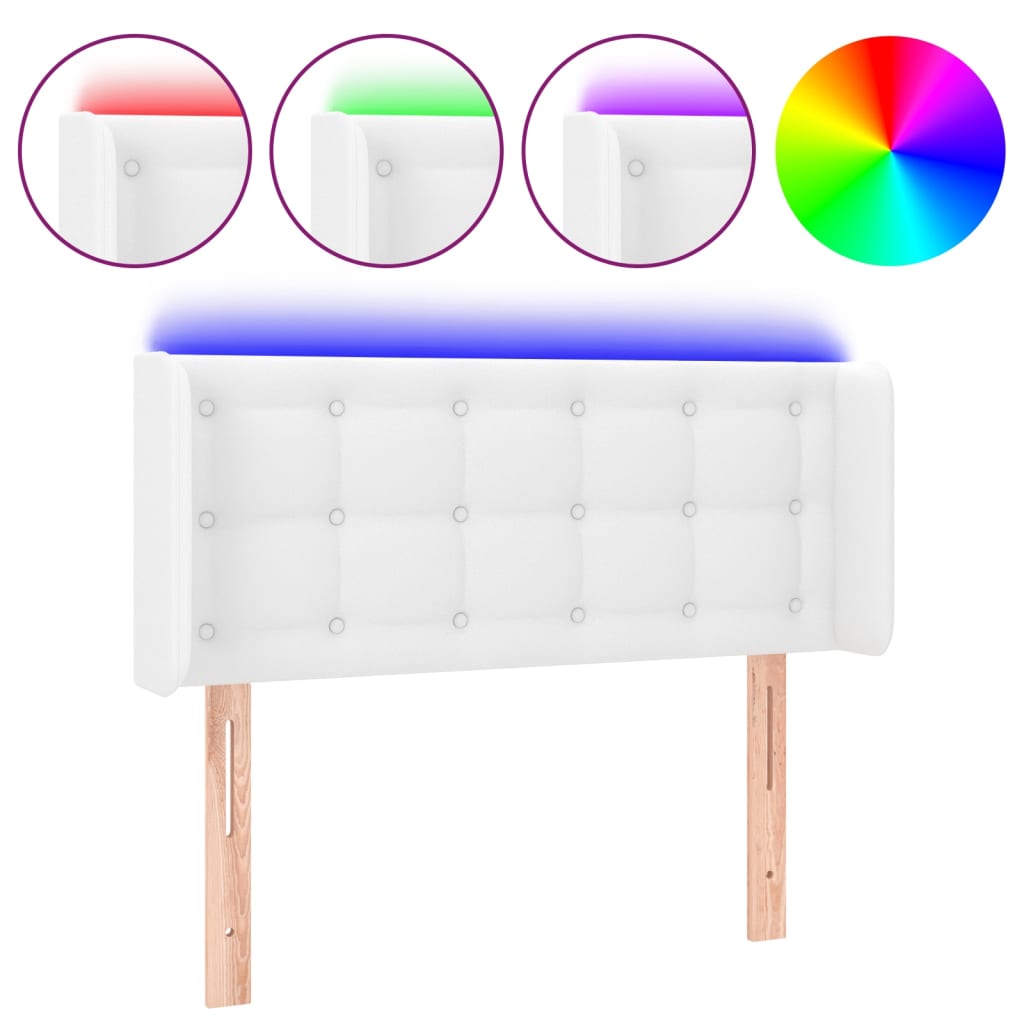 sengegavl med LED-lys 93x16x78/88 cm kunstlæder hvid