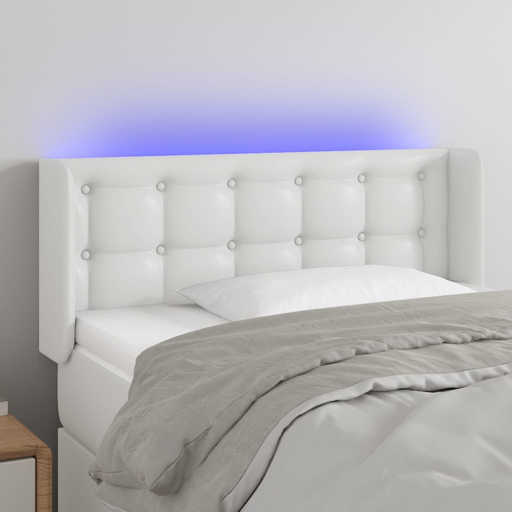 sengegavl med LED-lys 93x16x78/88 cm kunstlæder hvid