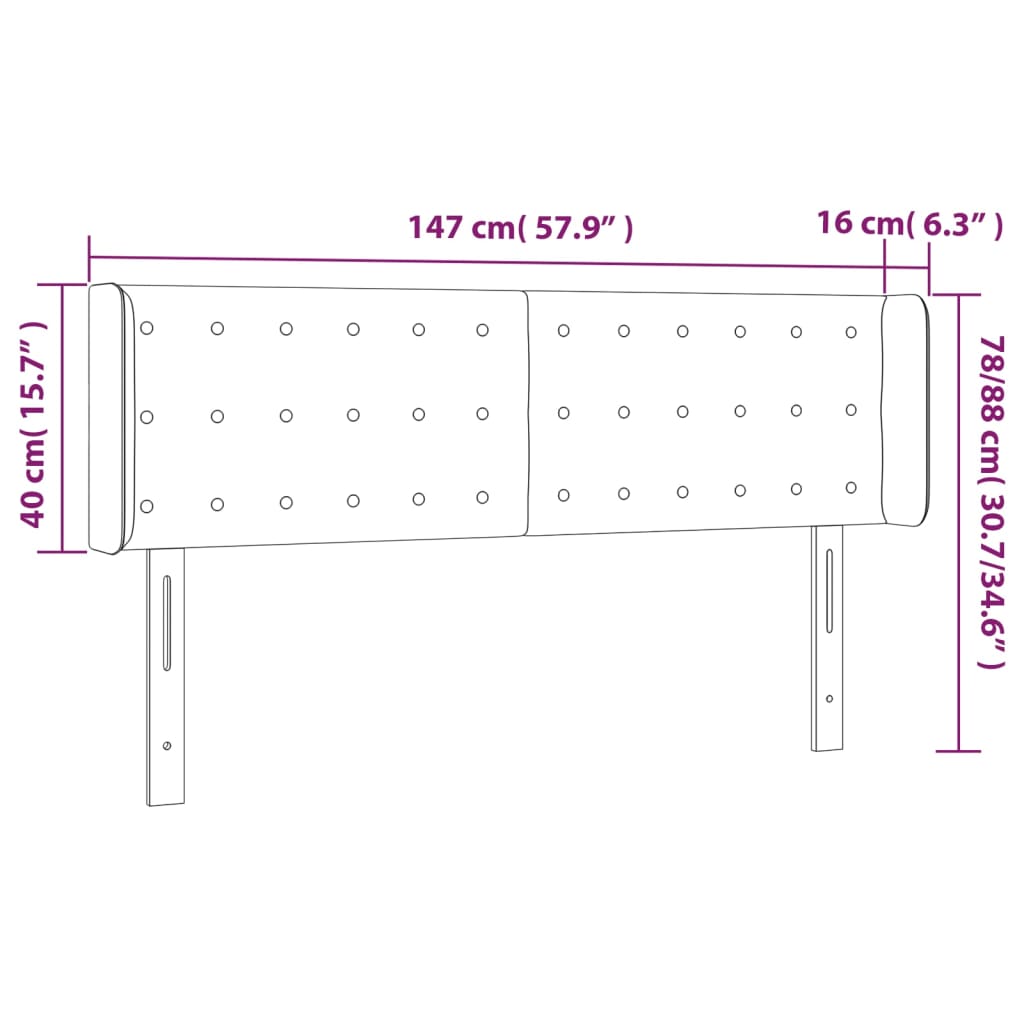 sengegavl med LED-lys 147x16x78/88 cm kunstlæder hvid
