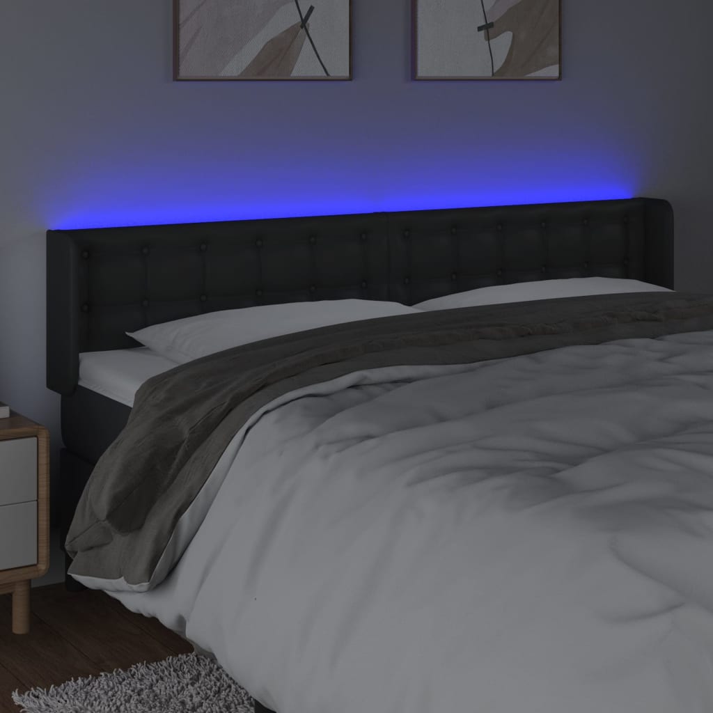 sengegavl med LED-lys 163x16x78/88 cm kunstlæder sort