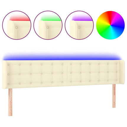 sengegavl med LED-lys 163x16x78/88 cm kunstlæder cremefarvet
