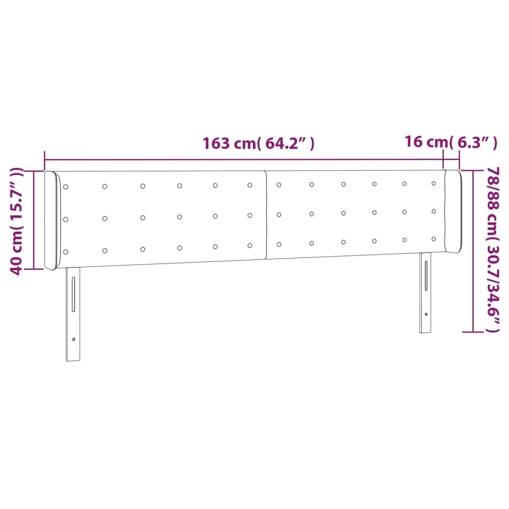 sengegavl med LED-lys 163x16x78/88 cm kunstlæder cremefarvet
