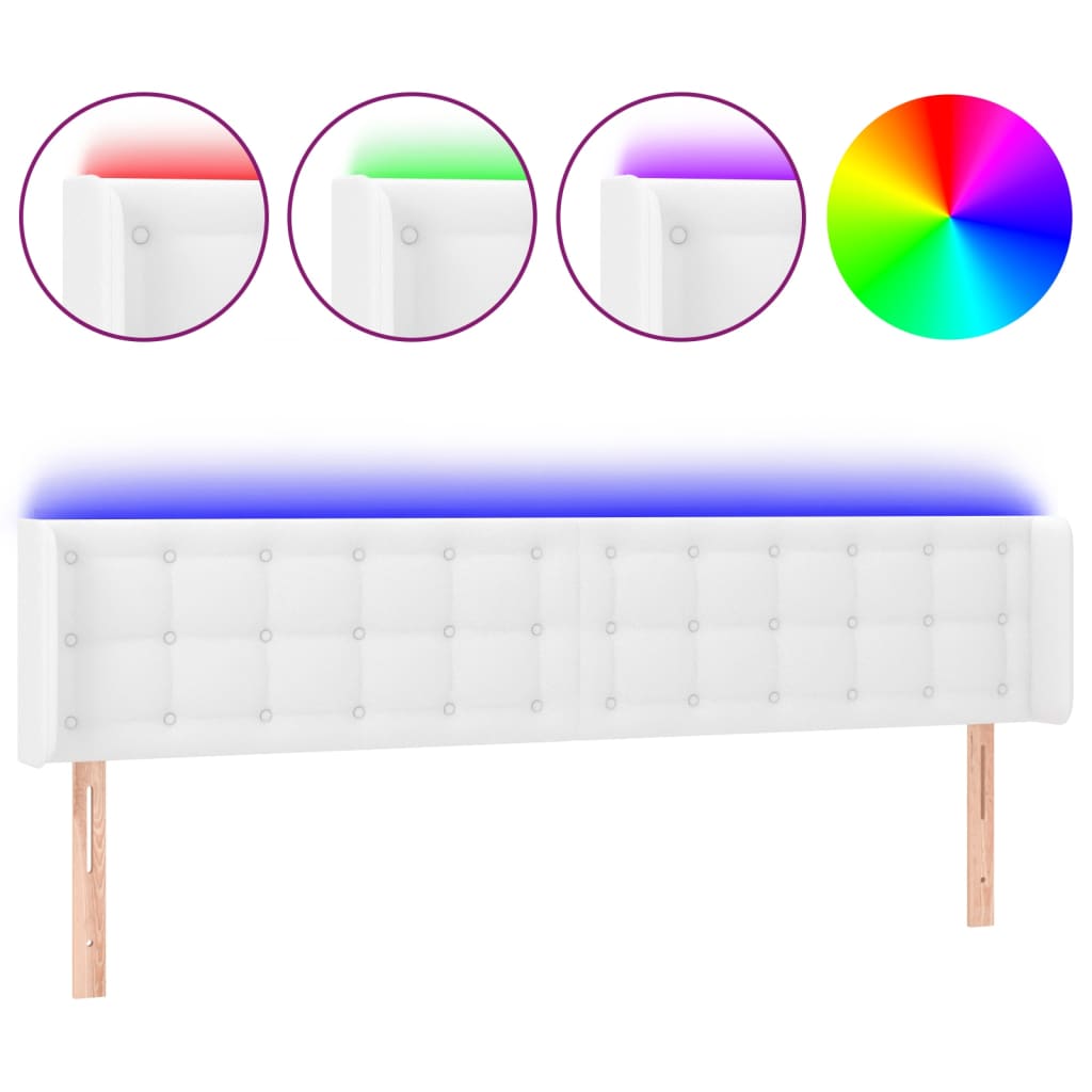 sengegavl med LED-lys 183x16x78/88 cm kunstlæder hvid