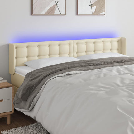 sengegavl med LED-lys 183x16x78/88 cm kunstlæder cremefarvet