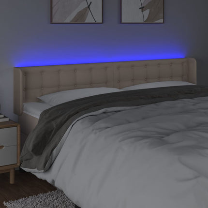 sengegavl med LED-lys 183x16x78/88cm kunstlæder cappuccino