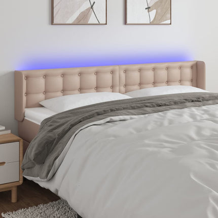 sengegavl med LED-lys 183x16x78/88cm kunstlæder cappuccino