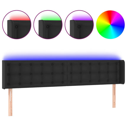 sengegavl med LED-lys 203x16x78/88 cm kunstlæder sort