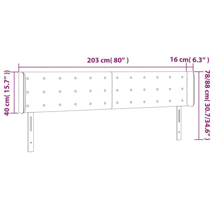 sengegavl med LED-lys 203x16x78/88 cm kunstlæder sort