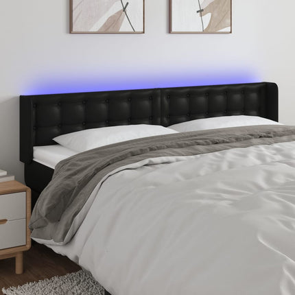 sengegavl med LED-lys 203x16x78/88 cm kunstlæder sort