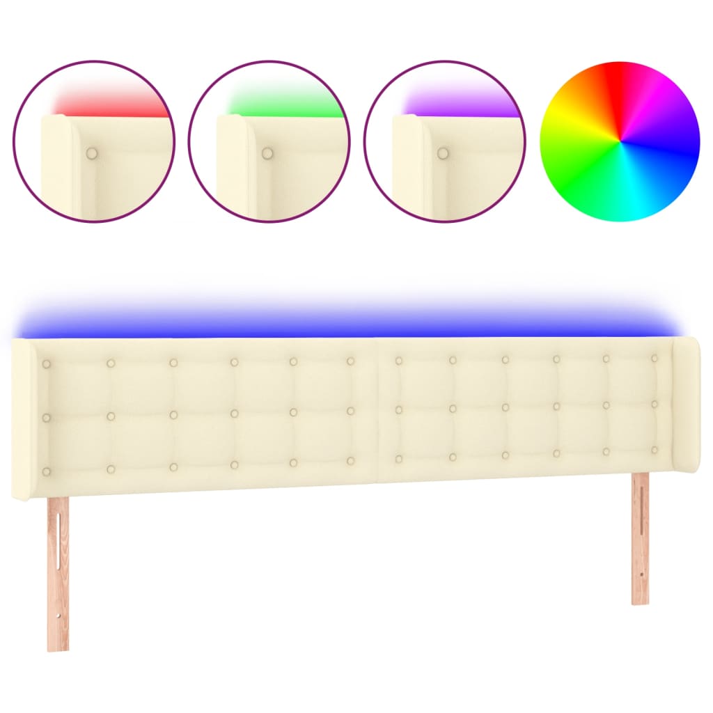sengegavl med LED-lys 203x16x78/88 cm kunstlæder cremefarvet