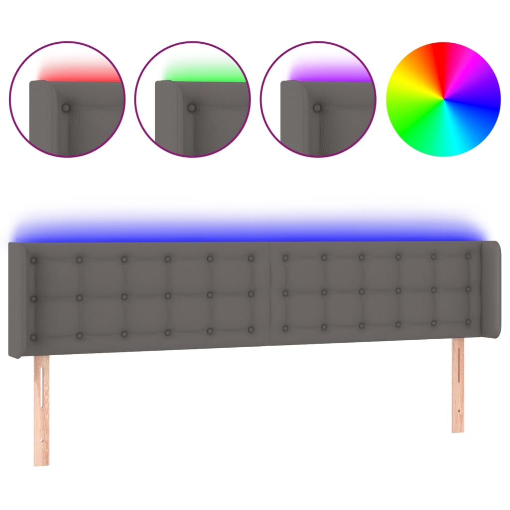 sengegavl med LED-lys 203x16x78/88 cm kunstlæder grå