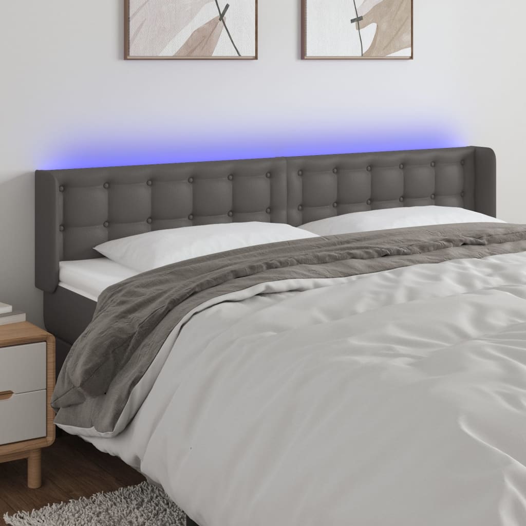 sengegavl med LED-lys 203x16x78/88 cm kunstlæder grå