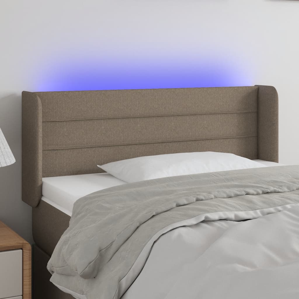 sengegavl med LED-lys 93x16x78/88 cm stof gråbrun