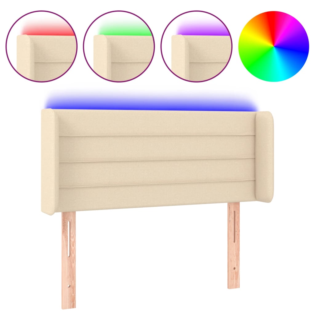 sengegavl med LED-lys 93x16x78/88 cm stof cremefarvet