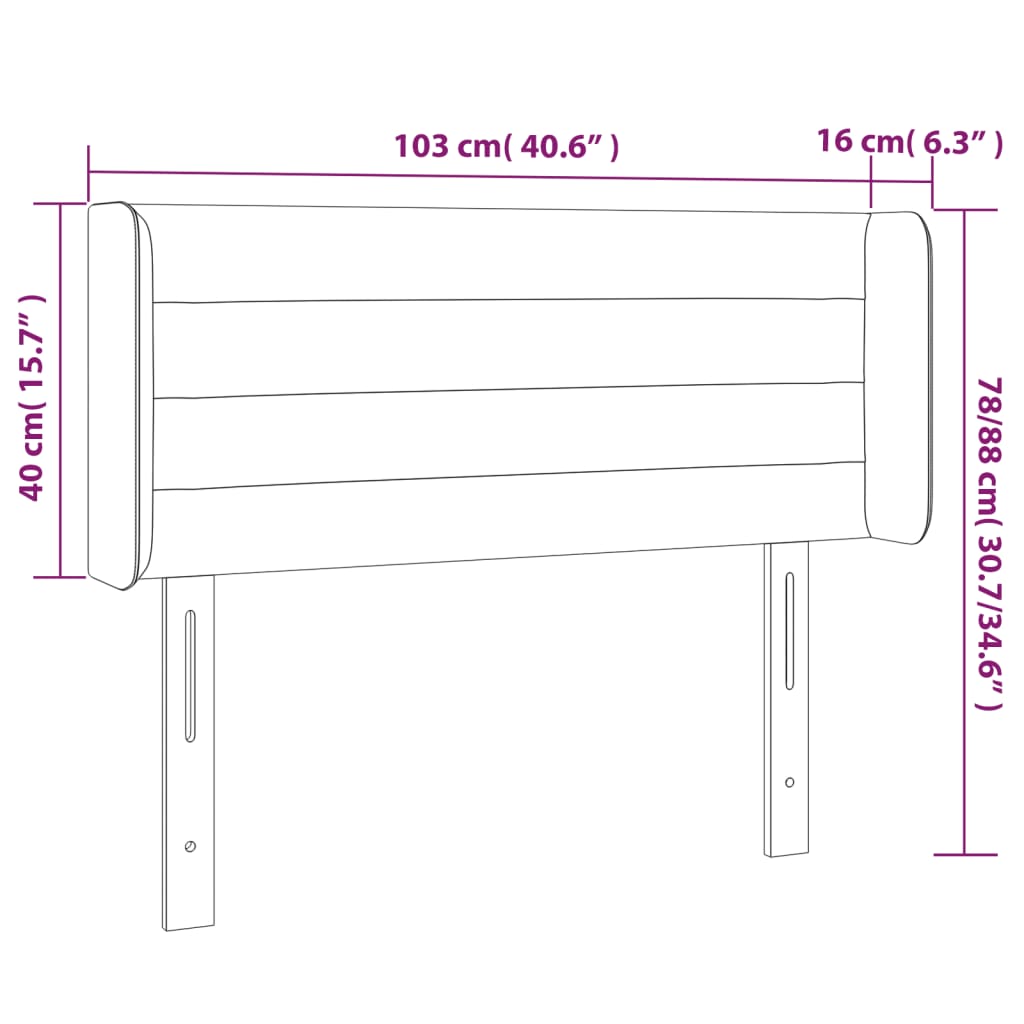 sengegavl med LED-lys 103x16x78/88 cm stof sort