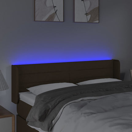 sengegavl med LED-lys 147x16x78/88 cm stof mørkebrun