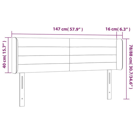 sengegavl med LED-lys 147x16x78/88 cm stof cremefarvet